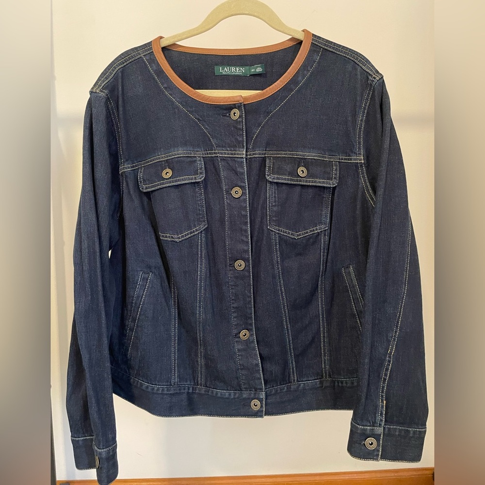 Ralph Lauren Dark Blue Denim Jacket with Tan Trim